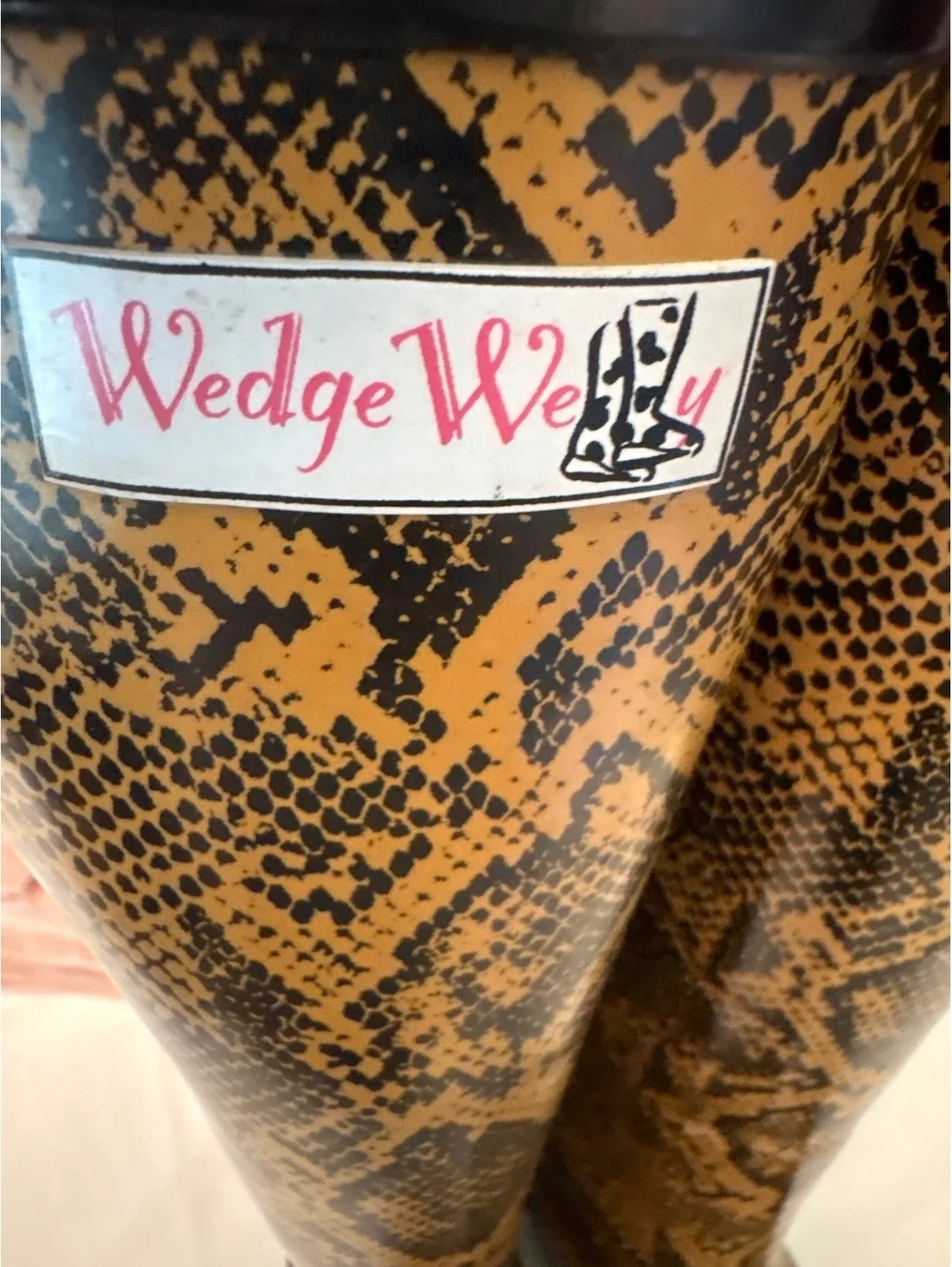 Wedge Welly Snakeskin Pattern Wedge Rubber Boots 5